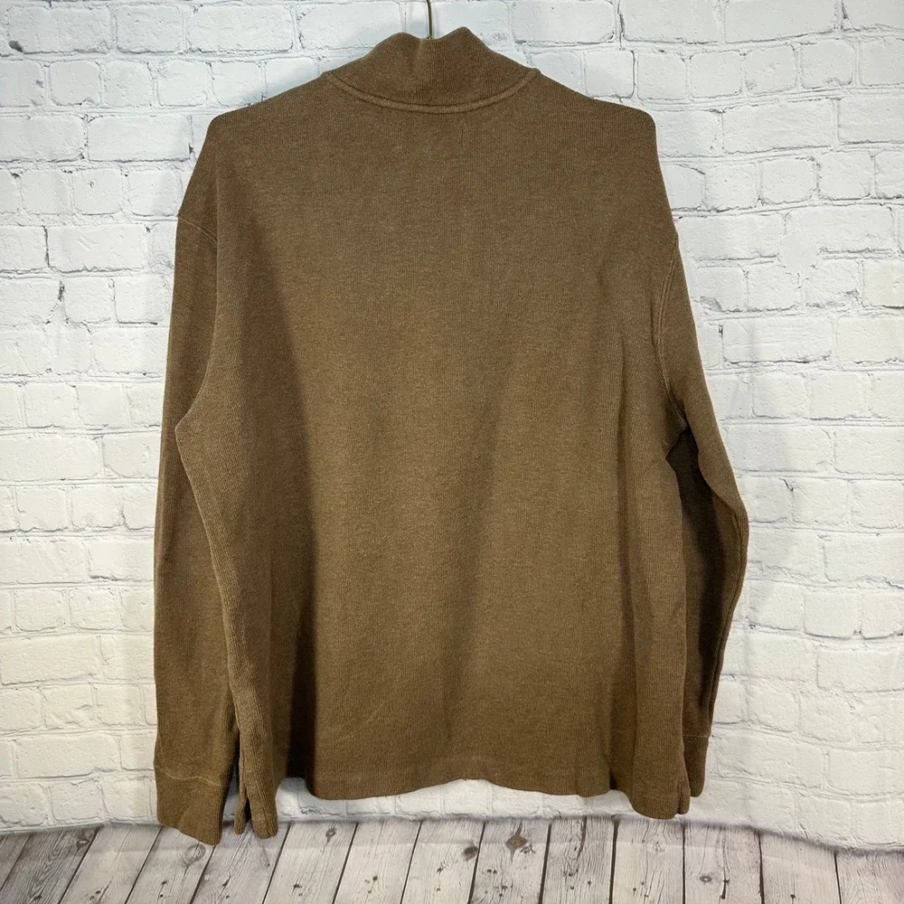 Polo Ralph Lauren Mens Brown Cotton 1/4 Zip Pullover Sweater Large Pony Logo